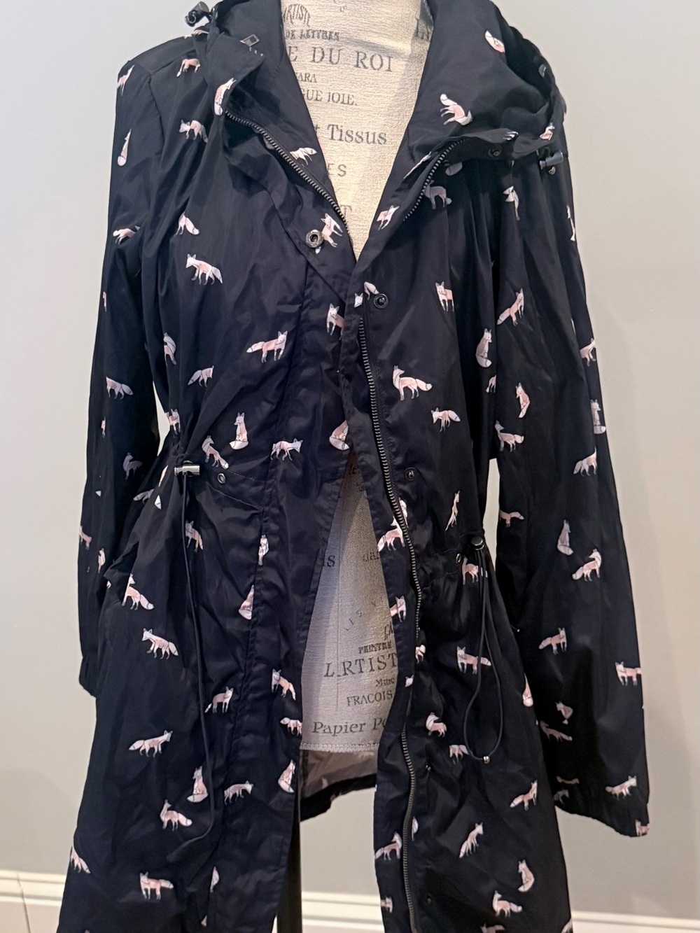 torrid Black Trench Coat with Pink Fox Print
